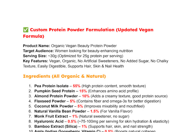formulate supplement, protein bars, powders, gummies, drinks, and snacks recipes